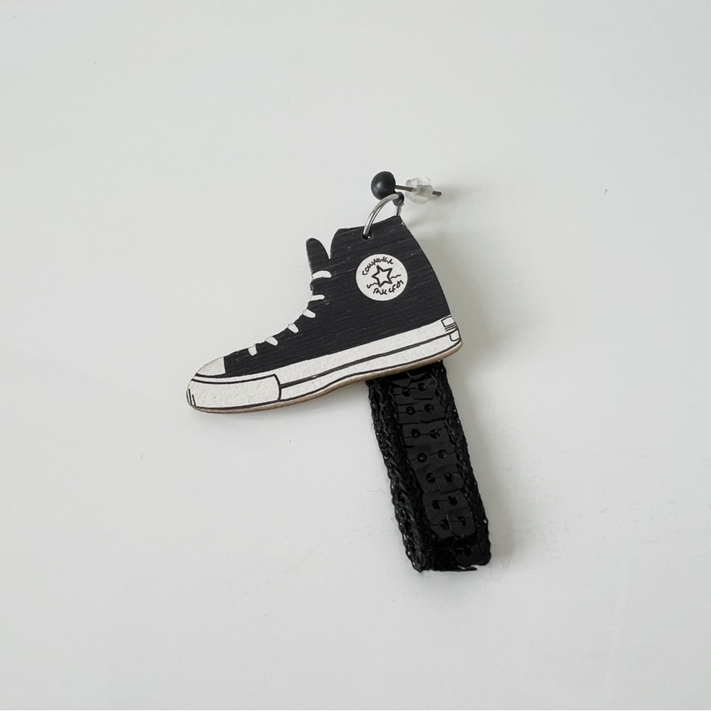 Black Converse Sneaker Drop Down Single Stud Earr… - image 1
